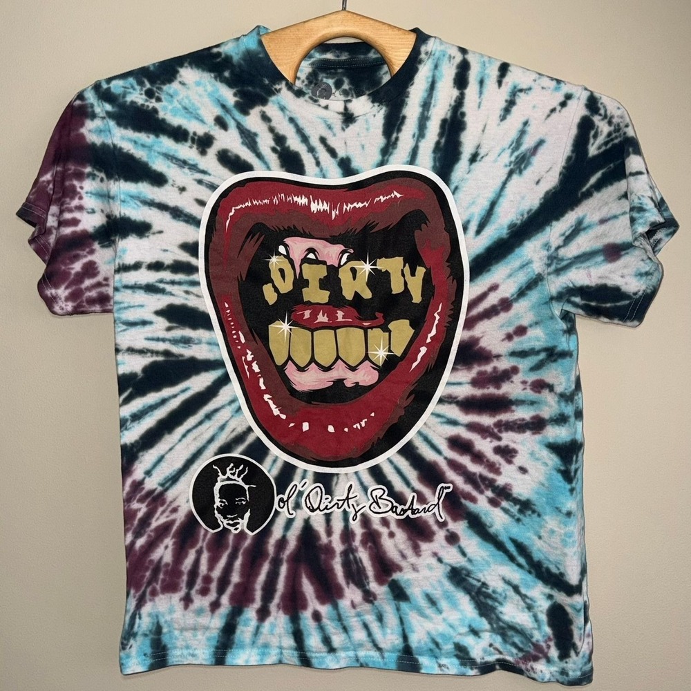 Philcos Ol' Dirty Bastard T-Shirt Blue Tie Dye ODB Gold Grill Graphic Large